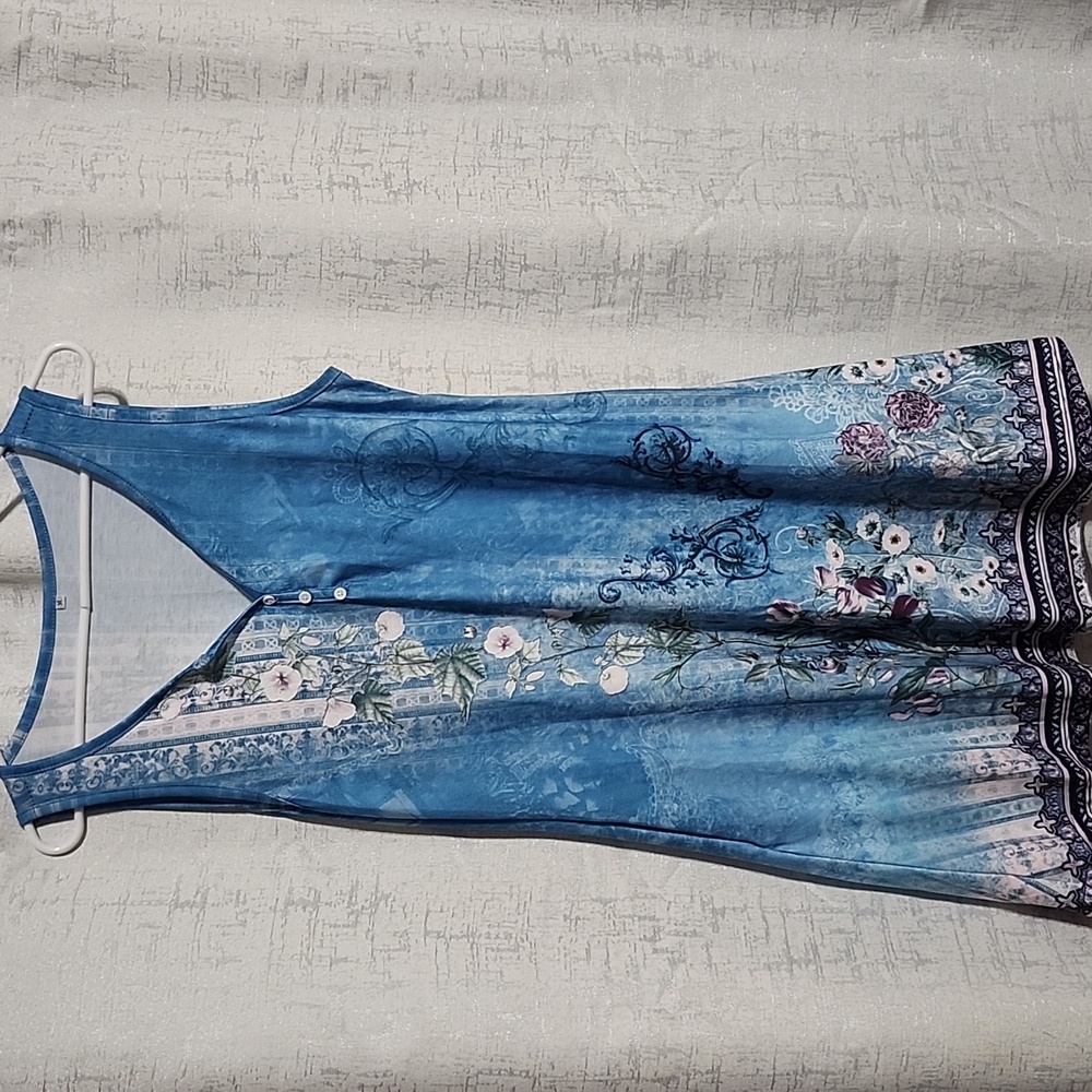 Floral Blue Sleeveless Dress